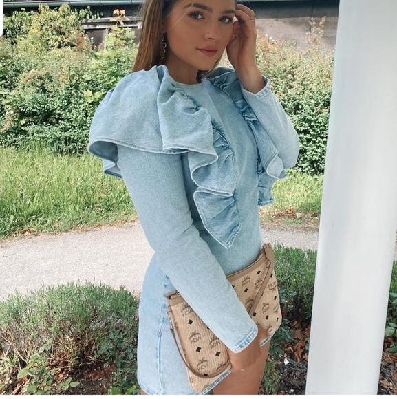 Zara Dresses Zara Ruffled Denim Dress Poshmark